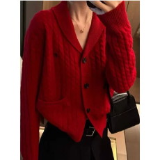 批发韩系复古V领长袖毛衣外套女<b class='q'>秋</b>冬休闲设计感宽松慵懒显瘦开衫上衣