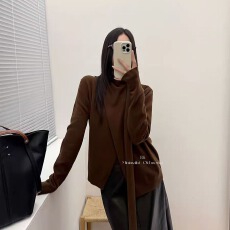 批发法式懒惰风全羊毛设计感飘带针织衫深<b class='q'>秋</b>初冬穿搭随性柔软套头毛衣