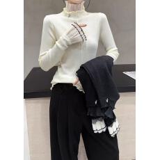 批发<b class='q'>秋</b>冬针织衫女套头蕾丝拼接袖口毛衣木耳边半高领打底衫