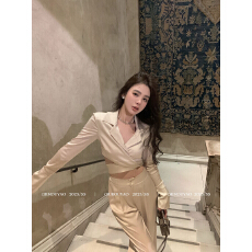 批发纯欲辣妹缎面<b class='q'>衬衫</b><b class='q'>气质</b>新款交叉绑带法式长袖别致上衣短款