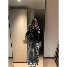 批发【华夫格】加绒加厚连帽开衫<b class='q'>卫衣</b>女秋宽松慵懒风潮牌<b class='q'>短款</b>外套