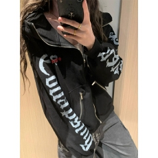 批发华夫格加绒加厚连帽开衫<b class='q'>卫衣</b>女秋宽松慵懒风潮牌<b class='q'>短款</b>外套