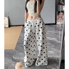 批发白色波点<b class='q'>阔腿裤</b>子女2026春季新款直筒宽松垂感休闲裤