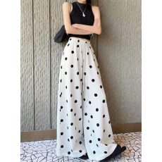 批发白色波点<b class='q'>阔腿裤</b>子女2026春季新款直筒宽松垂感休闲裤