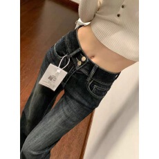 批发非实拍美式辣妹牛仔<b class='q'>裤</b>女百搭款宽松显瘦直筒阔腿拖地<b class='q'>裤</b>