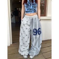 批发美式星星印花阔腿休闲裤女春夏立体字母休闲运动跳舞拖地裤