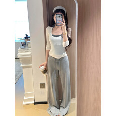 批发已出加绒<b class='q'>冬</b>季抽绳瑜伽裤女秋季高腰显瘦直筒阔腿裤垂感拖地长裤