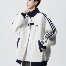 批发美式条纹拼接运动夹克女男秋季潮牌学院风百搭外套情侣立领棒球服