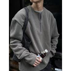 批发450G欧洲坑条质感面料半拉链卫衣男春秋慵懒风套头外套潮