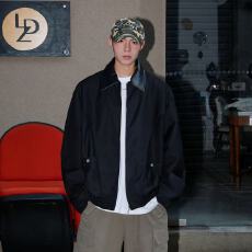 批发美式高街vibe拼接皮领外套男秋季潮牌高级感痞帅复古宽松翻领夹克