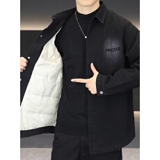 批发2025秋冬季男士羽绒服服工装牛仔夹克外套潮牌高级感撞色翻领