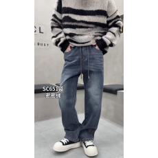 批发秋冬季青少年加绒牛仔裤子男孩高中初中学生大童加厚保暖休闲长裤