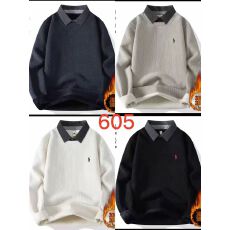 批发一体绒加绒加厚毛衣<b class='q'>男</b>秋冬季拼色上衣假两件保暖衬衫领打底<b class='q'>针织衫</b>