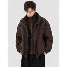 针织立领拼接假两件羽绒服夹克男士冬季保暖白鸭绒外套