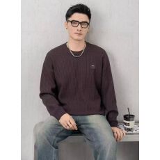 凹凸肌理感圆领毛衣男秋冬季新款宽松潮流套头打底针织衫冬装上衣