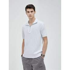 外贸单极简风半拉链立领休闲短袖针织衫男修身百搭时尚T恤上衣潮