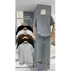 批发高品位老钱轻熟气质撞色卷边针织衫<b class='q'>男生</b>短袖春夏新款软糯休闲T恤