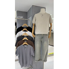 批发外贸老钱轻熟气质撞色卷边针织衫男生短袖春夏新款软糯<b class='q'>休闲</b>t