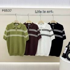 外贸半拉链短袖POLO衫男撞色夏季透气条纹翻领薄款透气休闲T恤