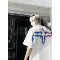 美式复古彩绘印花短袖T恤男春夏新款潮牌重磅宽松圆领打底衫上衣