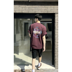 批发美式痞帅夏季潮流休闲印花重磅纯棉短袖t恤男宽松圆领百搭ins上衣