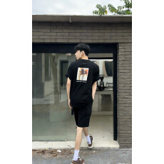 批发美式痞帅夏季潮流休闲印花重磅纯棉短袖t恤男宽松圆领百搭ins上衣