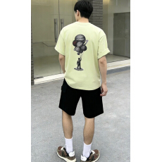 批发美式痞帅夏季潮流休闲印花重磅纯棉短袖t恤男宽松圆领百搭ins上衣