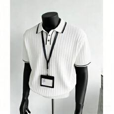 批发老钱风男装时尚高端肌理针织短袖男 夏季新款修身翻领<b class='q'>t</b><b class='q'>恤</b>polo衫男