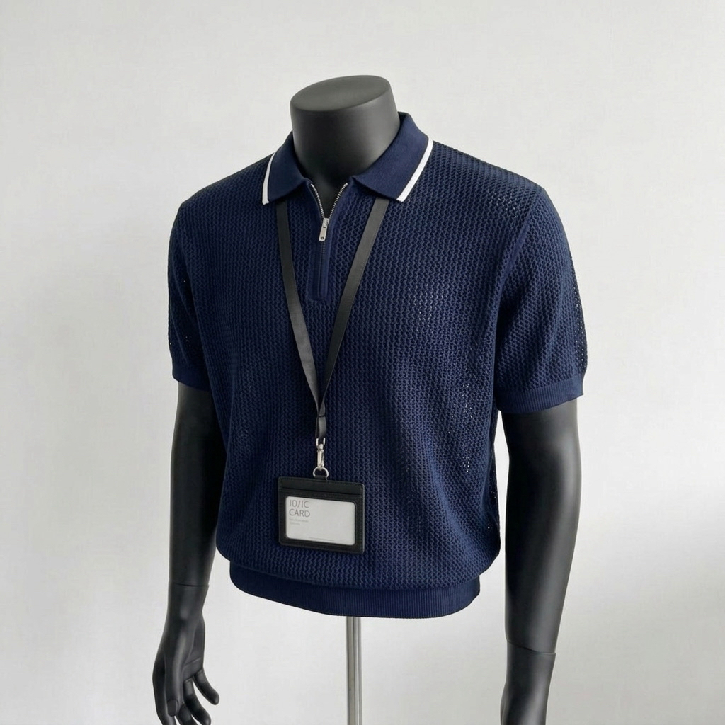 홀로우 아웃 얼음 실크 하프 지퍼 POLO 셔츠 남자 반팔 몸매 가꾸기 화이트 니트 스웨터 남성 2026 새로운 여름