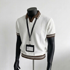 老钱风男装时尚高端肌理针织短袖男 夏季新款修身翻领t恤polo衫男