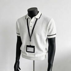 老钱风男装时尚高端肌理针织短袖男 夏季新款修身翻领t恤polo衫男