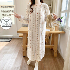 批发 L-3XL 精流棉月子裙春秋季开衫固定胸垫宽松甜美哺乳裙