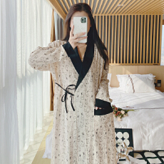 批发L-3XL 精流棉月子裙<b class='q'>春</b>秋季日系开衫宽松甜美孕妇哺乳裙