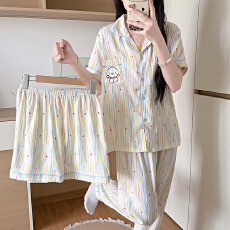 批发梦<b class='q'>记</b>N3207#流苏绣花小狗 L-2XL云朵棉睡衣女夏季短袖家居三件套装
