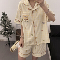 批发S637-海宝 M-2XL 仿棉睡衣女夏季短袖<b class='q'>开衫</b>卡通宽松甜美家居服套装