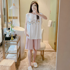 L-5XL 睡衣夏无袖凉感冰丝莫代尔大码家居服套装