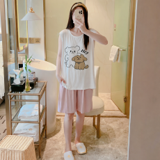 L-5XL 睡衣夏无袖凉感冰丝莫代尔大码家居服套装