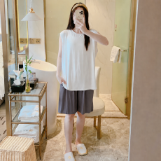 L-5XL睡衣男女夏季无袖冰丝莫代尔宽松大码家居服