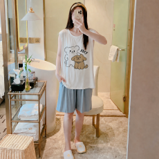 批发MJ-S98F6线条狗 L-5XL 睡衣夏无袖凉感冰丝莫代尔大码家居服套装