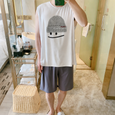 批发MJ-S96F3帽子笑脸L-5XL睡衣夏无袖凉感冰丝莫代尔大码家居服套装