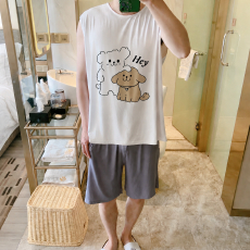 批发MJ-S96F6线条狗 L-5XL 睡衣夏无袖凉感冰丝莫代尔大码家居服套装