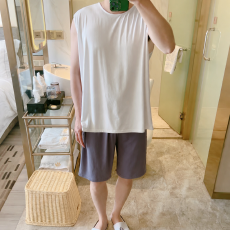 批发L-5XL <b class='q'>睡衣</b>男女夏季无袖冰丝莫代尔宽松<b class='q'>大码</b>家居服