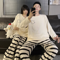 M-5XL 情侣男女德绒睡衣秋季男女同款保暖卡通大码套装