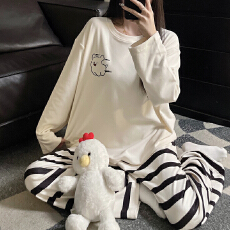M-5XL 情侣男女德绒睡衣秋季男女同款保暖卡通大码套装