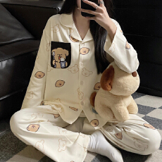 批发 L-5XL高品质仿棉睡衣男女春季长袖情侣大码家居套装