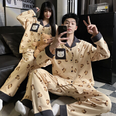 批发 L-5XL高品质仿棉睡衣男女士春季长袖情侣大码家居套装