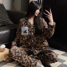 批发 L-5XL高品质仿棉睡衣男女春季长袖情侣大码家居套装