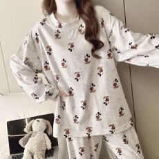 批发M-5XL 睡衣女秋冬季磨毛德绒长袖秋冬宽松大码套装