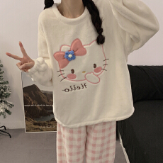 批发 M-5XL 男女士睡衣秋冬珊瑚绒套头加厚加大家居服套装