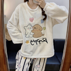 批发 M-5XL男女士睡衣秋冬珊瑚绒套头加厚加大家居服套装